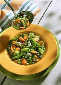 Asparagus casserole with spring vegetables and mint