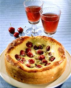 Yeast cake with cherries and thyme