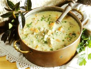 Sour vegetable soup with lamb