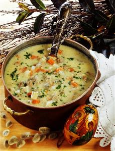 Sour vegetable soup with lamb for Easter