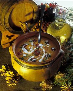 Bean soup with sauerkraut and sausage