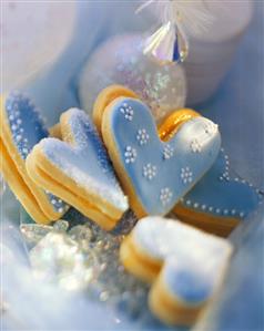Blue pastry hearts with jam filling