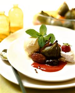 Baked fig and dates with vanilla ice cream