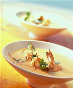 Thai shrimp soup with curry and coconut milk