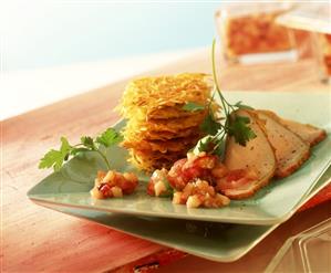 Smoked pork rib (Kassler) with rosti and apple chutney