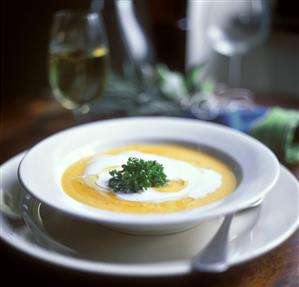 Cream of pumpkin soup with herbs (2)