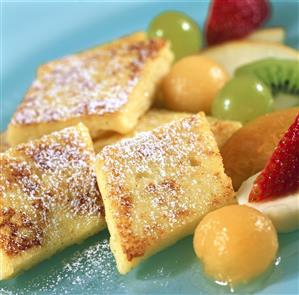 Semolina slices with fruit salad