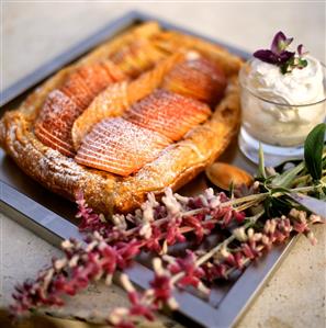 Peach puff pastry with whipped cream