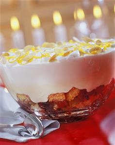 Fruit trifle (layered dessert with candied fruit and mousse)