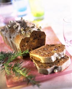 Spiced cake for Christmas with raisins and nuts