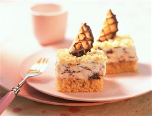 Two pieces of chocolate marshmallow cake