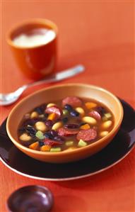 Colourful bean soup with cabanossi and peppers