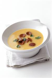 Potato soup with chorizo (spicy garlic sausage)