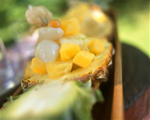 Exotic fruit salad in hollowed-out pineapple half (2)