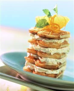 Waffle tower with orange mousse filling