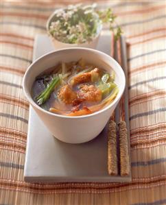 Asian vegetable soup with fried chicken breast fillet (2)