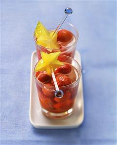 Strawberry cocktail with carambola slices