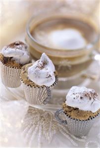 Chocolate nut fancy with meringue topping & cup of cappuccino