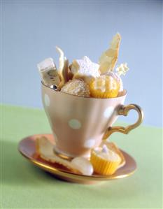 White chocolates in a coffee cup