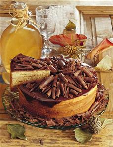 Tree cake gateau with chocolate curls