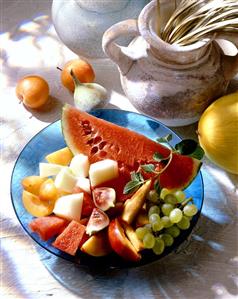 Greek fruit salad with watermelon and figs