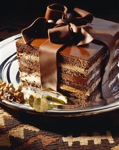 Chocolate mocha gateau with chocolate bow