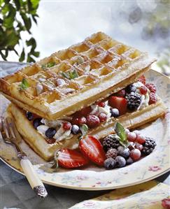 Waffles with Fresh Berries and Cream