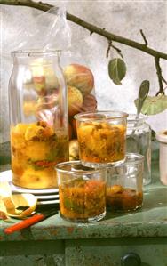 Apple chutney in jars