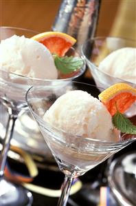 Grapefruit sorbet in stemmed glasses