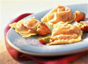 Pasta parcels with strawberry filling