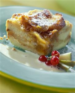 Funeral pyre (bread & butter pudding) with warm vanilla sauce