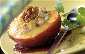 Peach brule with walnut stuffing