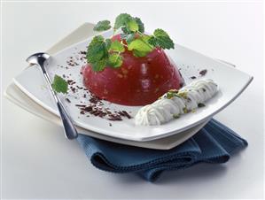 Watermelon jelly with pistachio cream