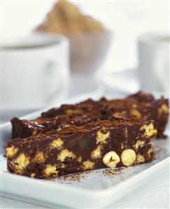 Chocolate cake with nuts and biscuits