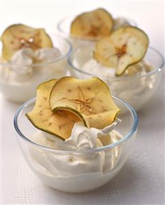 Calvados mousse with dried apple slices