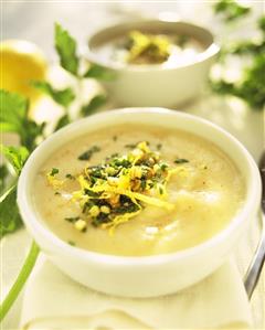 Cream of celery soup with gremolata