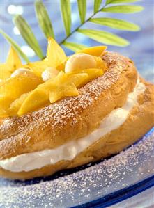 Choux pastry ring with exotic fruit