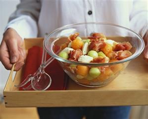 Melon salad with mozzarella and Parma ham