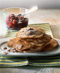 Nut pancake with cinnamon cherries