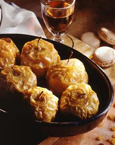 Stuffed baked apples in a dish