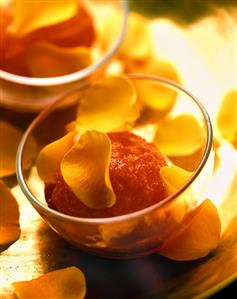 Mandarin confit with rose sugar and rose petals