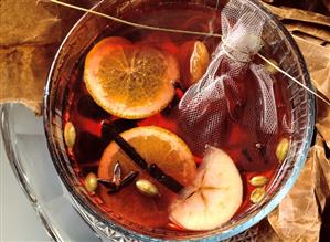 Fruit punch with red wine and Calvados