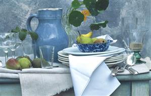 Pears and crockery still life