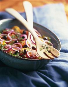 Oriental salad with olives, red onions, oranges (1)