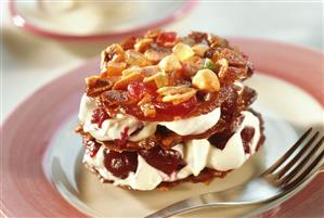 Florentine tart with cream and brandy cherries