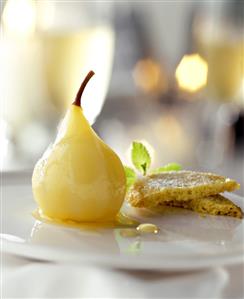 Poached Pear with Sugar Cookies