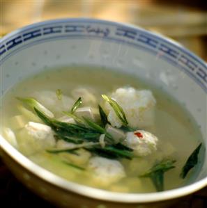 Soup with tofu and fish dumplings