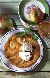 Apple pancakes with walnut ice cream