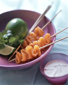 Salmon kebabs with lime yoghurt