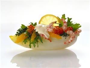 Shrimp and orange salad in chicory leaf (1)